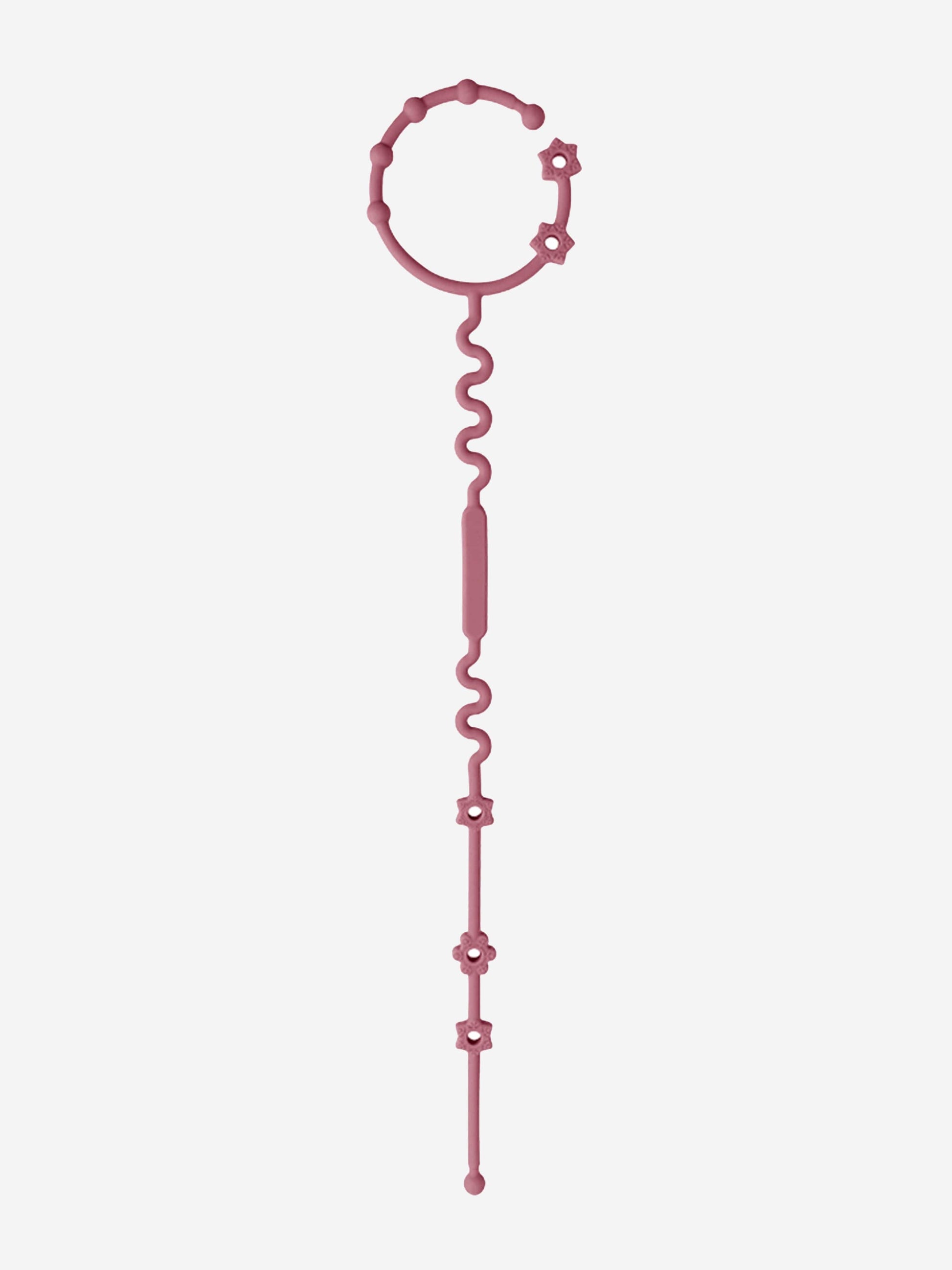 Pink adjustable pacifier clip with circular teether chain and hanging clip