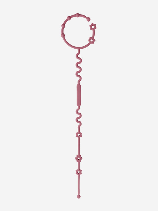 Pink adjustable pacifier clip with circular teether chain and hanging clip