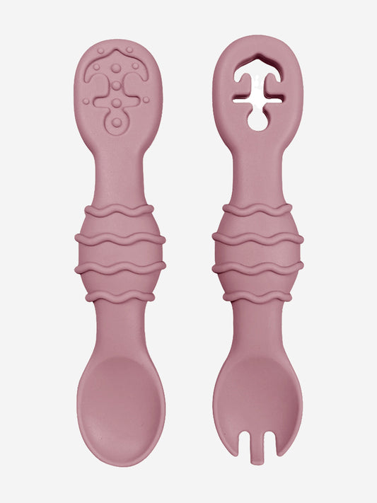 Bloom Bambini pink silicone spoon and fork set, one size