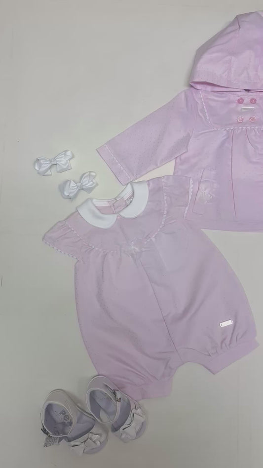 Baby Girls Pink Romper with Peter Pan Collar
