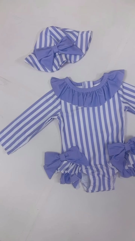 Baby Girls Long Sleeve Lilac Swimsuit & Hat | Summer Swimwear *Preorder