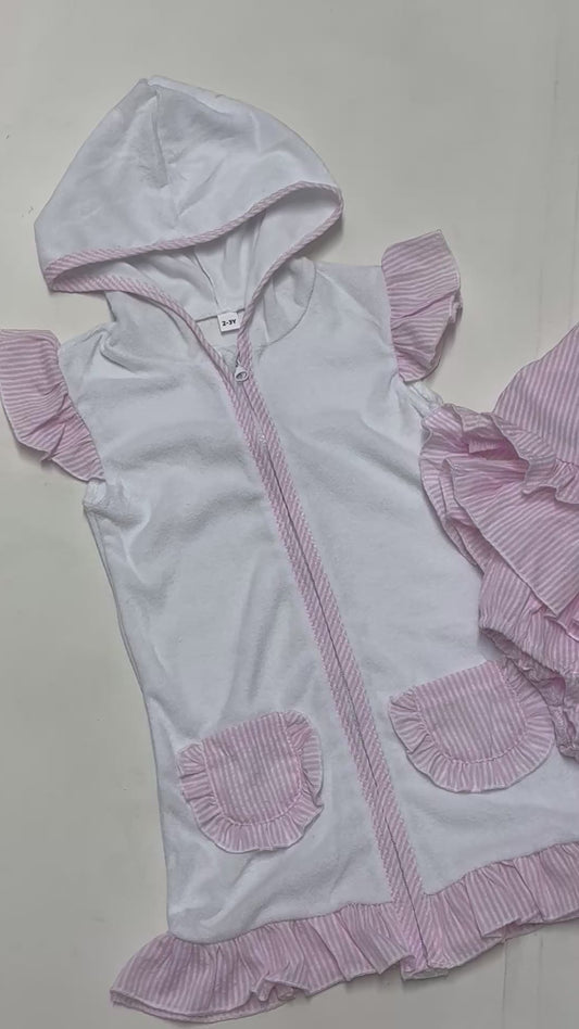 Toddler Girls Pink Three Piece Swimsuit Set – Halter Top, Bikini Bottom & Cover-Up (1–3 Years) *Online Product