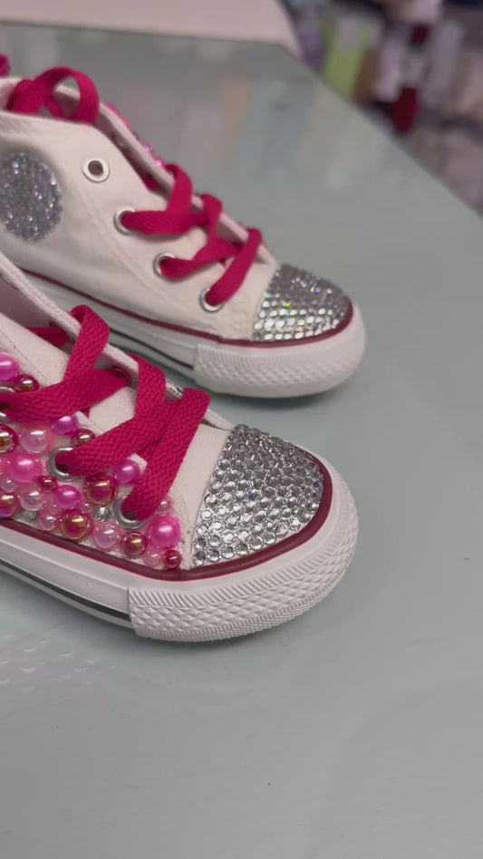 Dolly Bling Canvas Baseball Boots Fushia Pearls