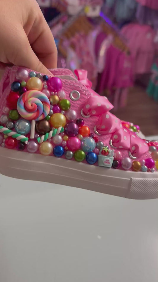Dolly Bling Baseball Canvas Baseball Boots Bright Pink Candy Jewels
