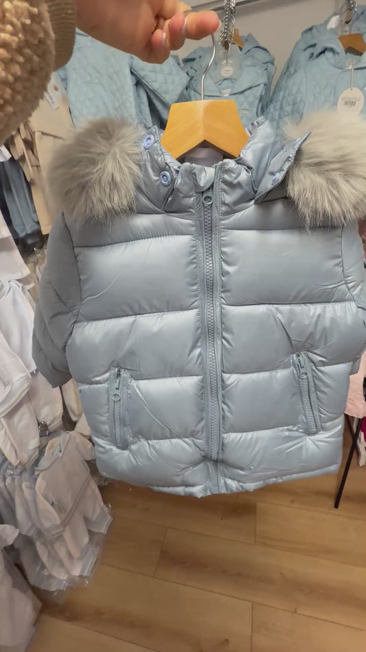 Mount Spring Blue Coat with faux fur hood