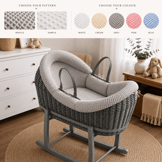Baby Moses basket bedding options: grey waffle and dimple quilt patterns