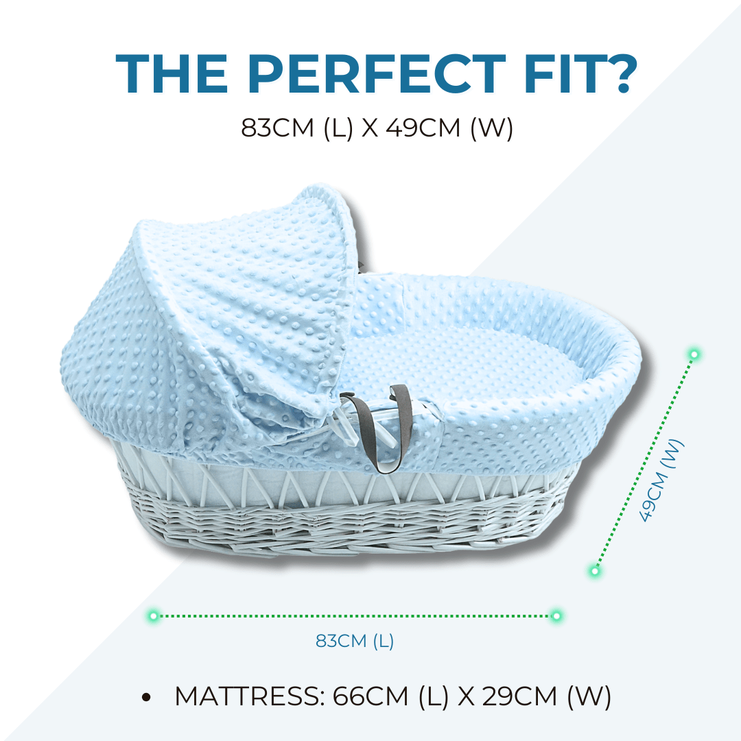 Light blue Moses basket with waffle bedding, size 83cm L x 49cm W (image)