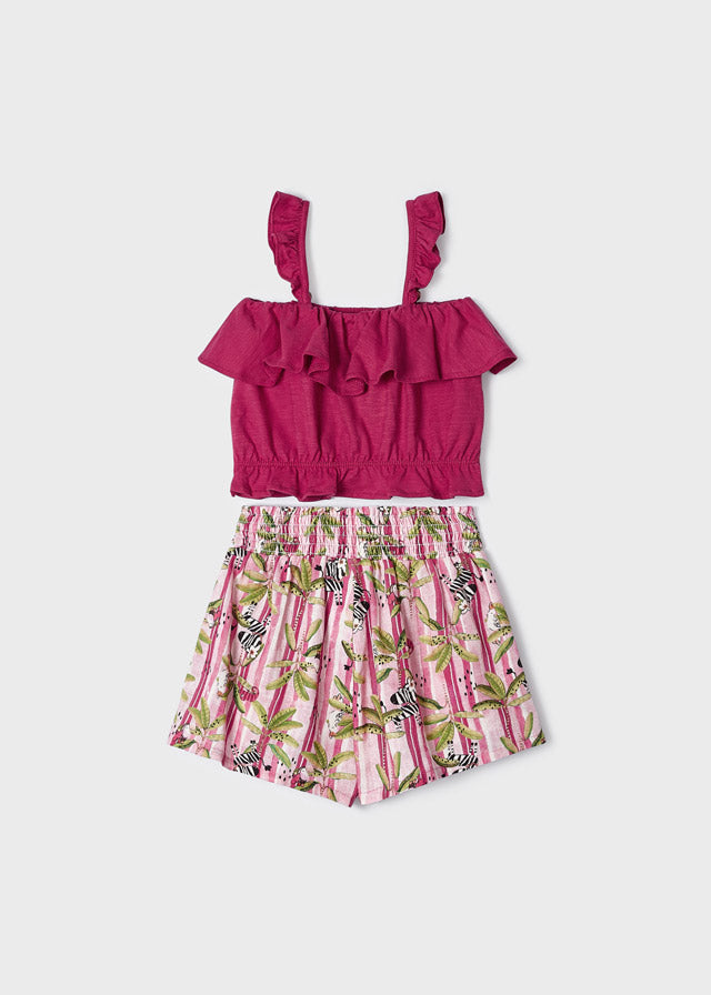 Mayoral Mini Girl Hibiscus Printed shorts set Fushia