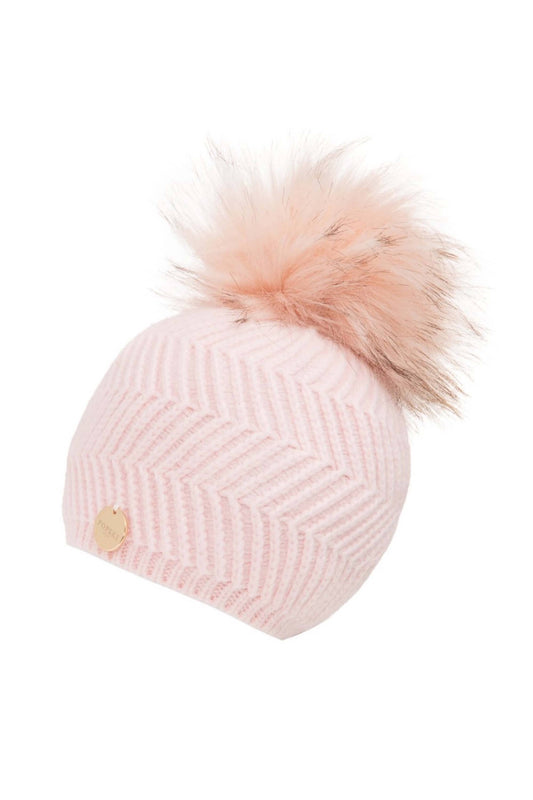 Popski London Baby Angora Patterned Pale Pink Faux Fur Pom Pom Hat