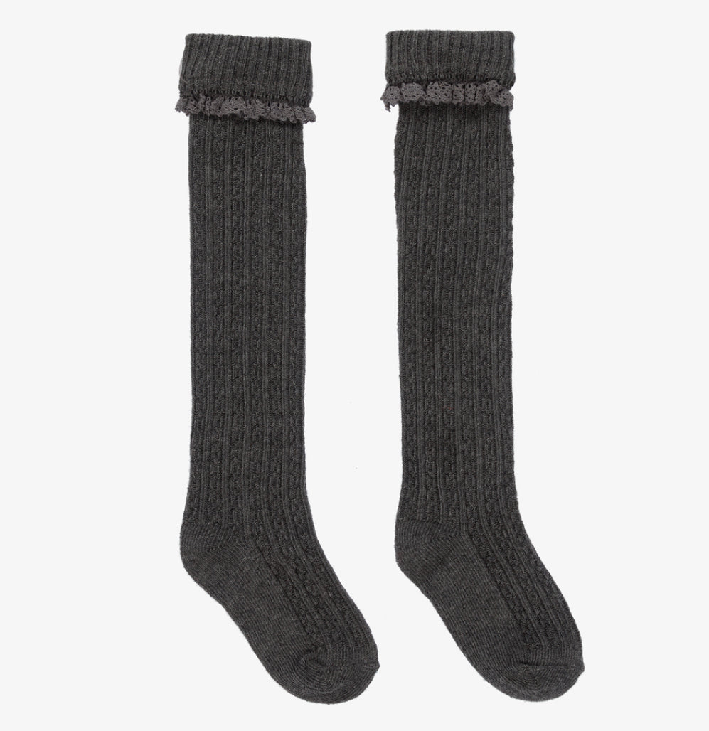 Grey girls’ ribbed socks with ruffled cuff, Mayoral