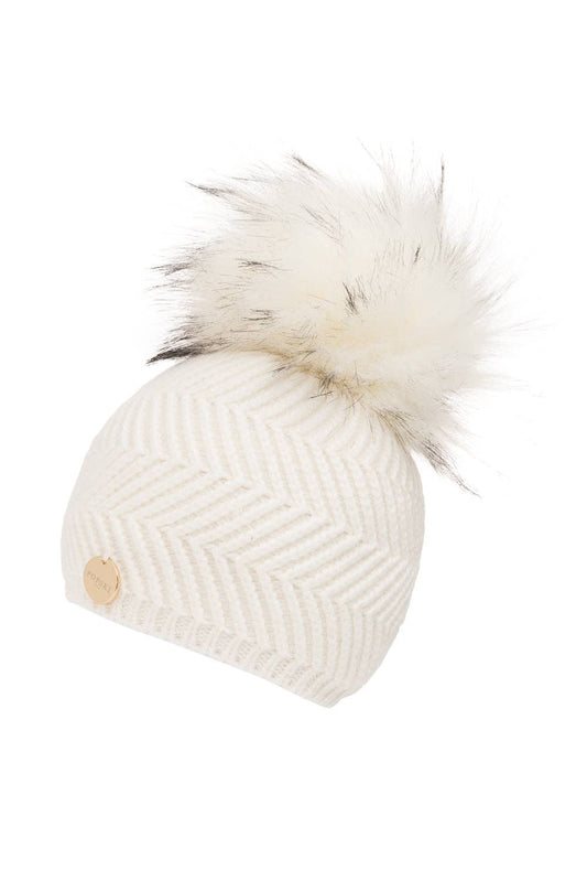 Popski London Baby Angora Patterned Frost Faux Fur Pom Pom Hat