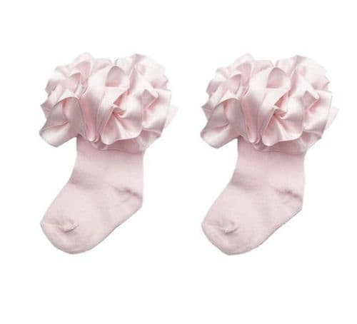 Caramelo Kids Pink Ruffle Ribbon Ankle Socks