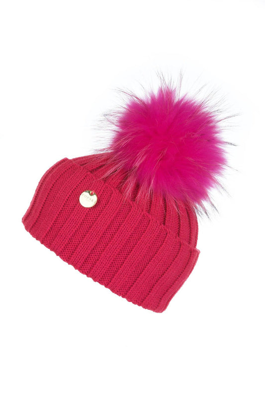 Popski London Raccoon Fur Pom Pom Hat with Matching Pom Pom - Hot Pink *Preorder
