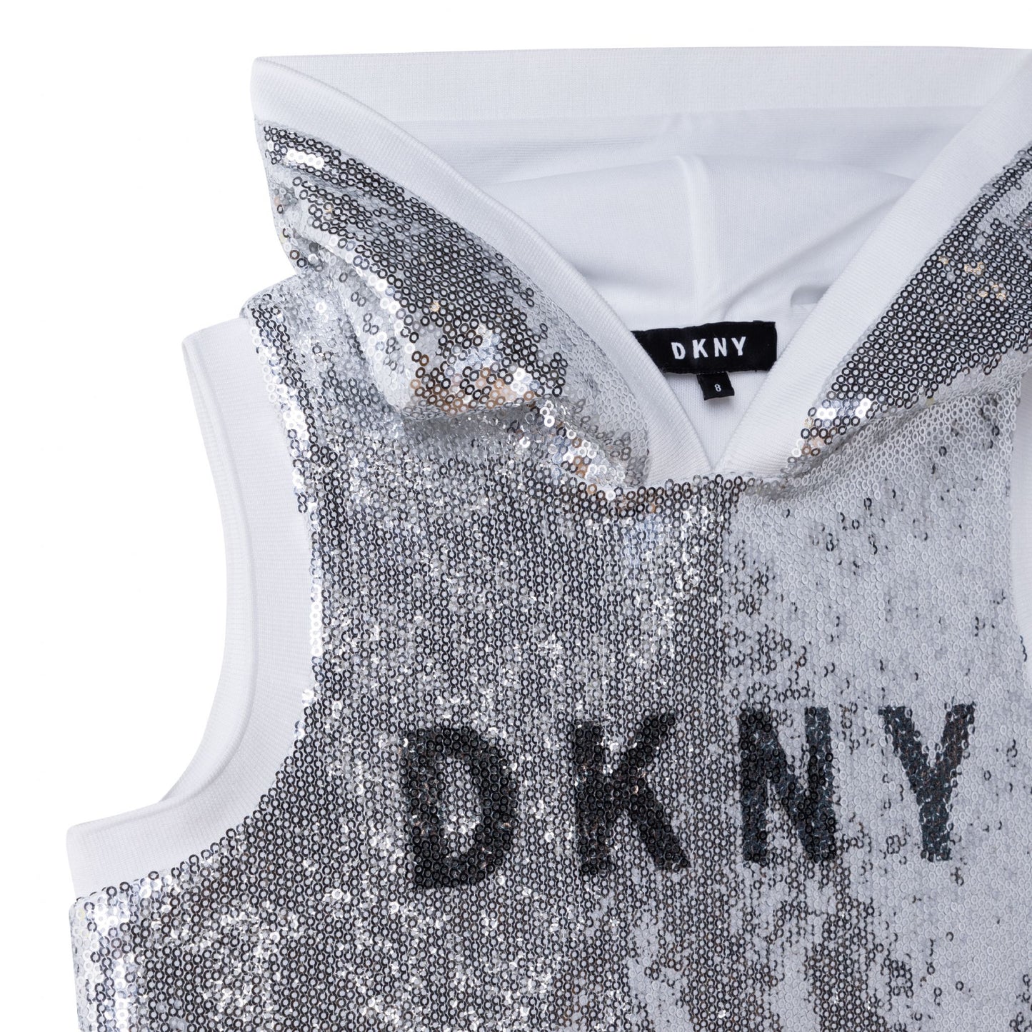 DKNY Girls Silver Sequin Hooded Vest